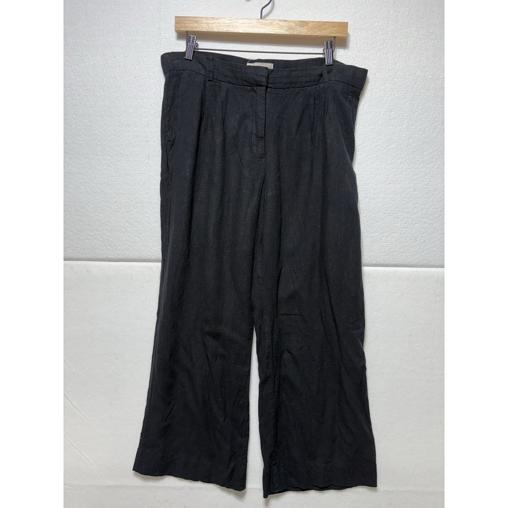 A&F Women's Black Linen Lightweight Cropped Wide Leg Pants Size 31‎ Or 12 Short